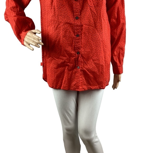 LOFT Red Polka Dot Button Front Blouse Long Sleeve Relaxed Fit Size M - Picture 3 of 7